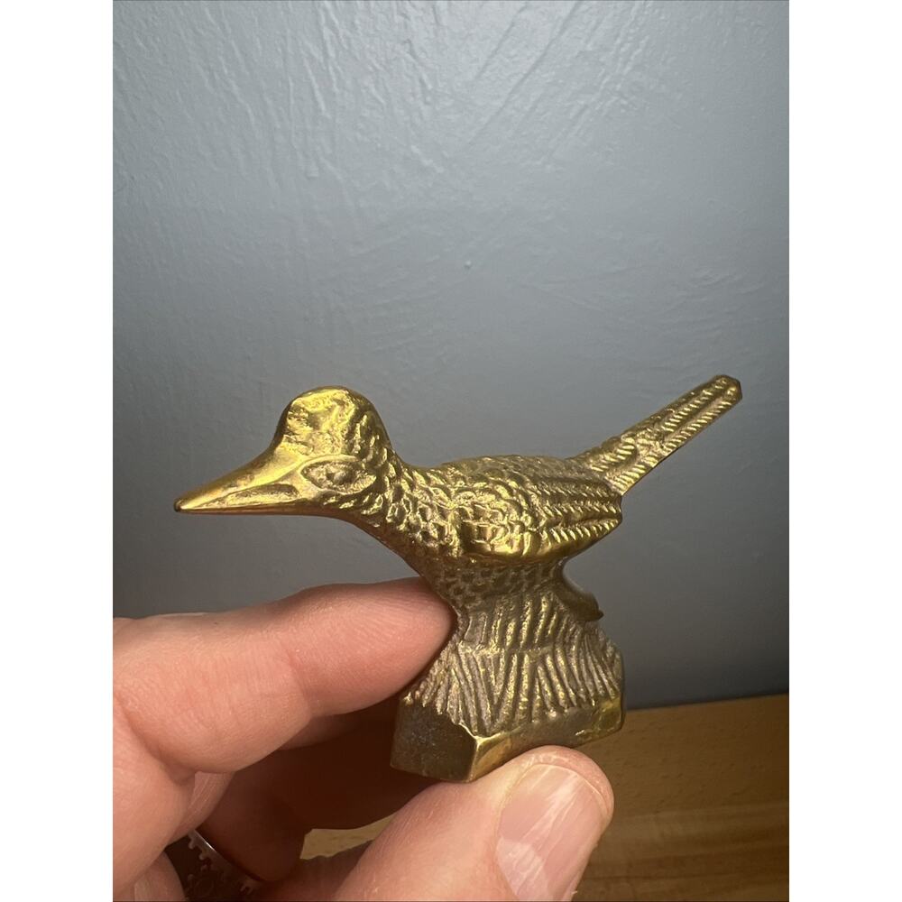 Vintage Brass Roadrunner Figurine Statue Paperweight Decor Animal Southwest Bird